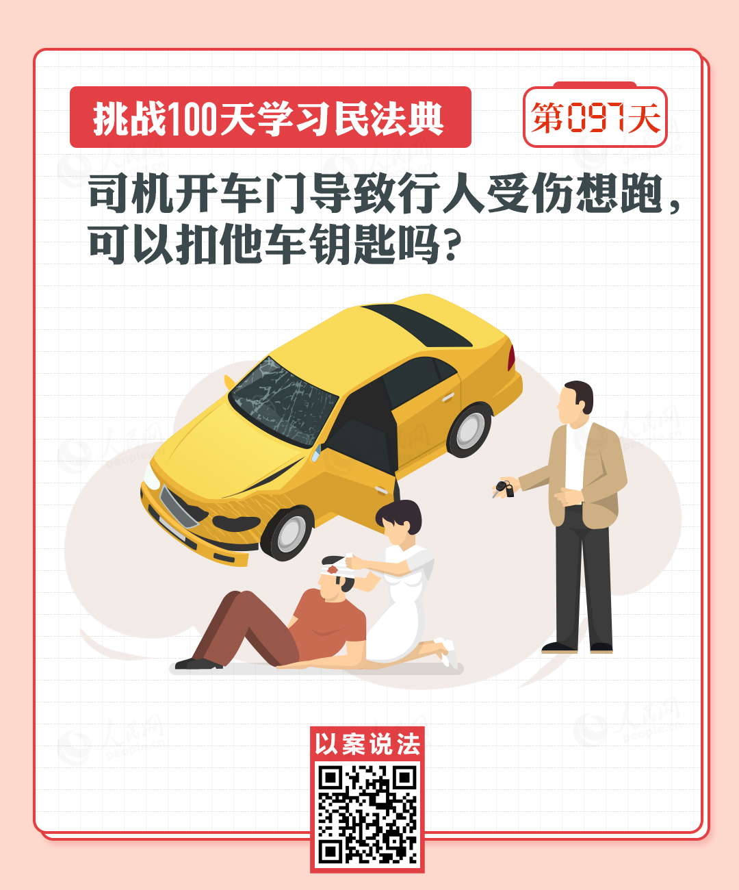司機(jī)開車門導(dǎo)致行人受傷想跑，可以扣他車鑰匙嗎？